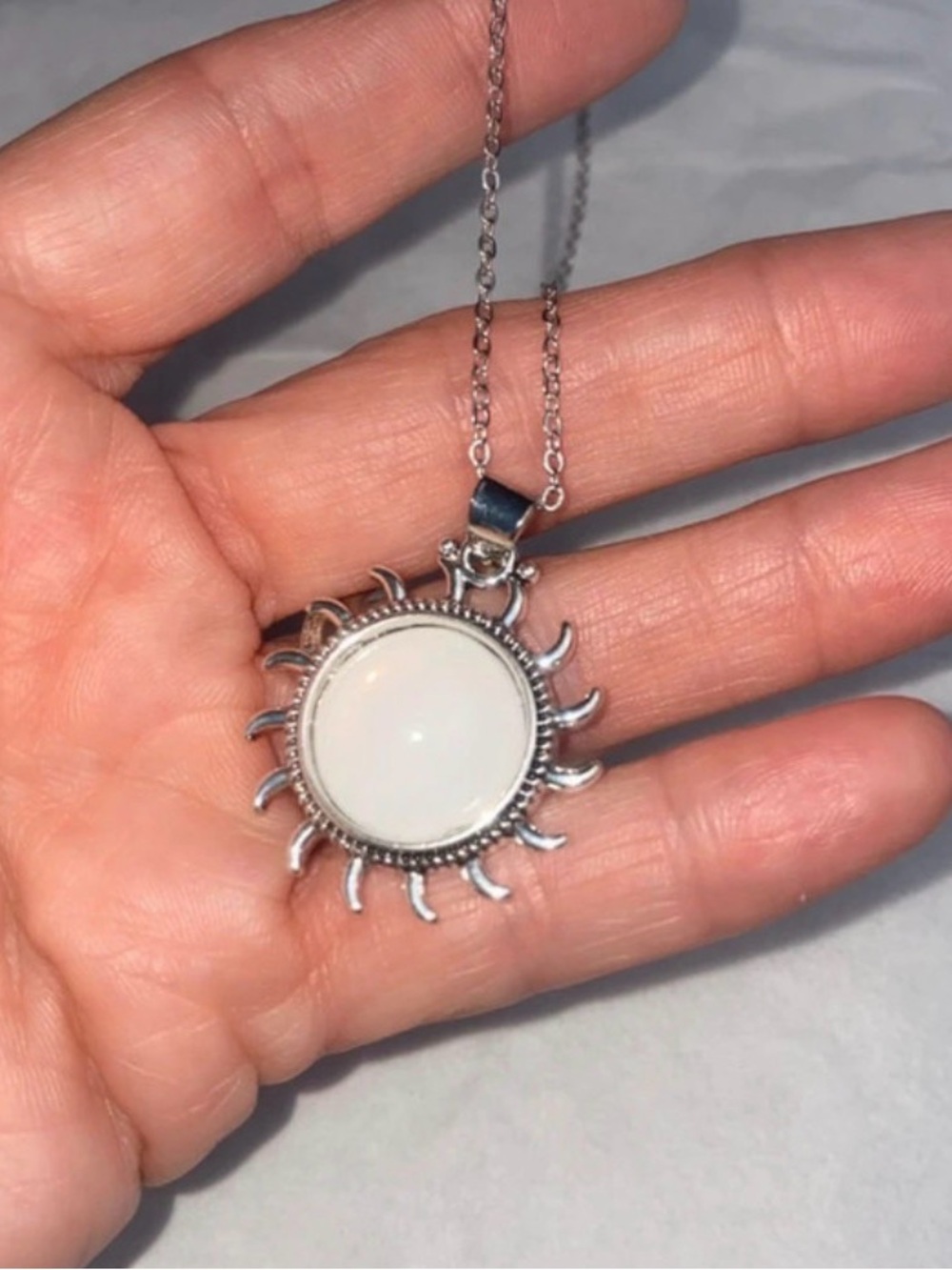 Sunburst White Stone Necklace - Silver-Tone Women’s Pendant
